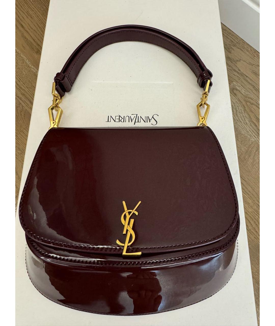 SAINT LAURENT Бордовая сумка с короткими ручками из лакированной кожи, фото 4