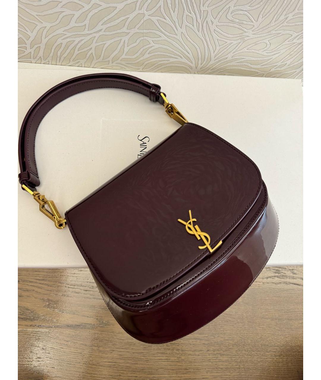 SAINT LAURENT Бордовая сумка с короткими ручками из лакированной кожи, фото 2