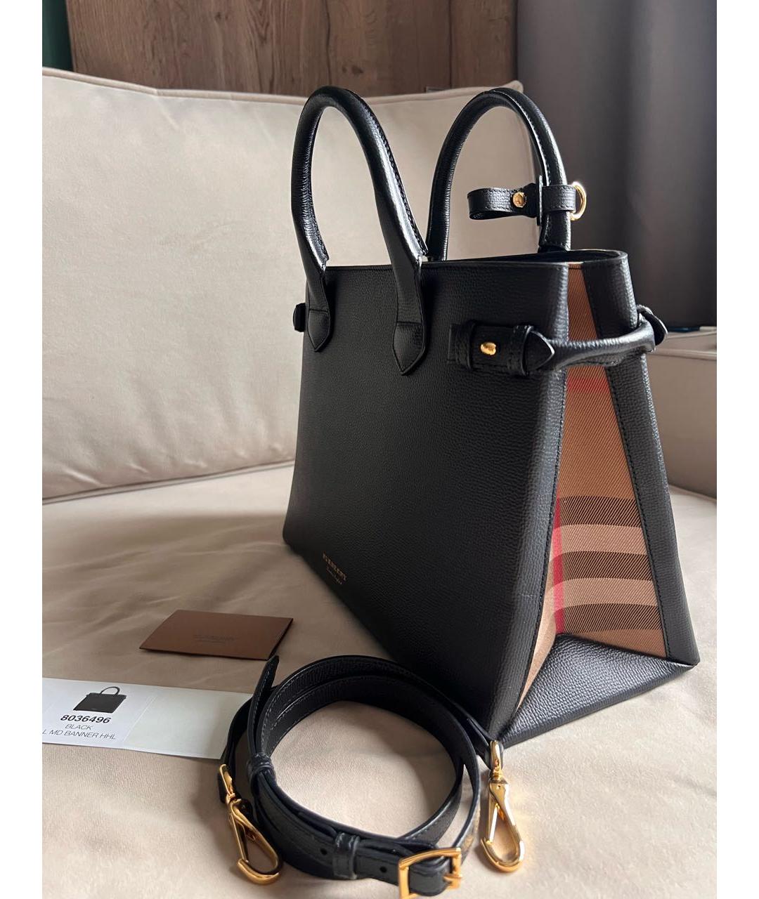BURBERRY Черная кожаная сумка тоут, фото 4