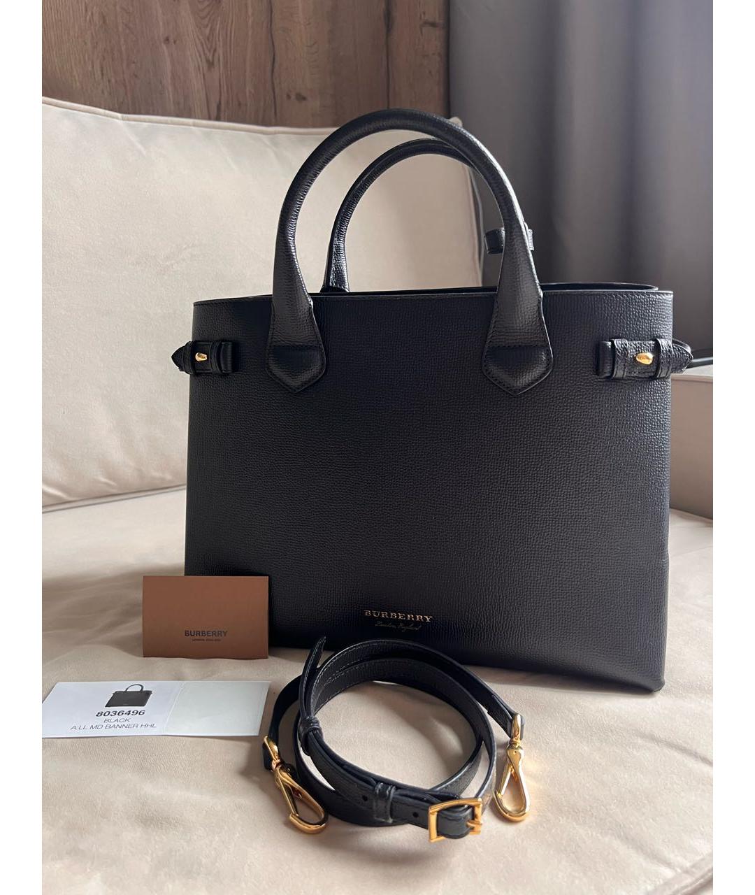 BURBERRY Черная кожаная сумка тоут, фото 3