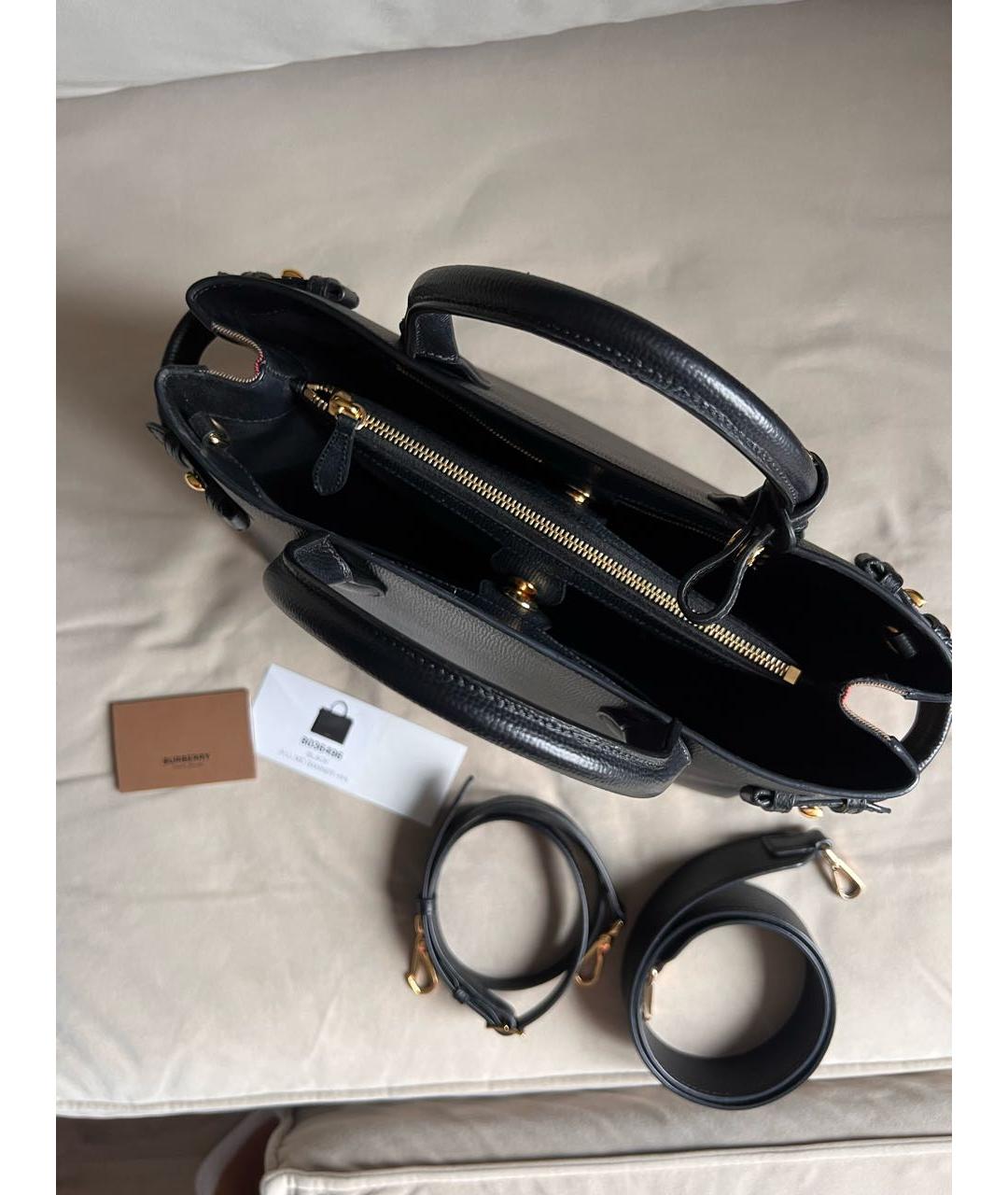 BURBERRY Черная кожаная сумка тоут, фото 5