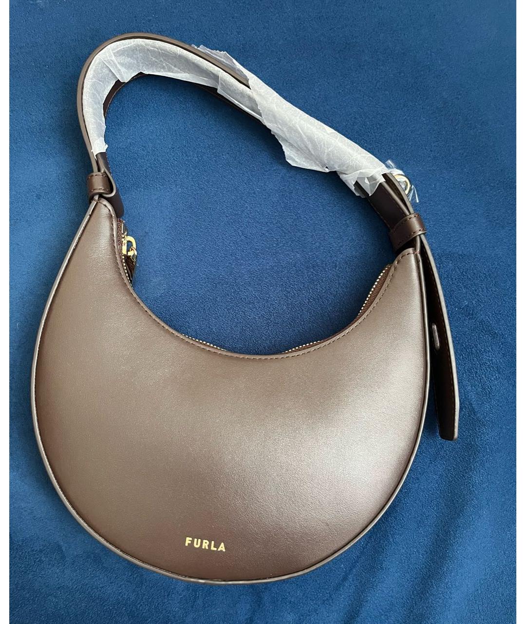 FURLA Коричневая кожаная сумка с короткими ручками, фото 2