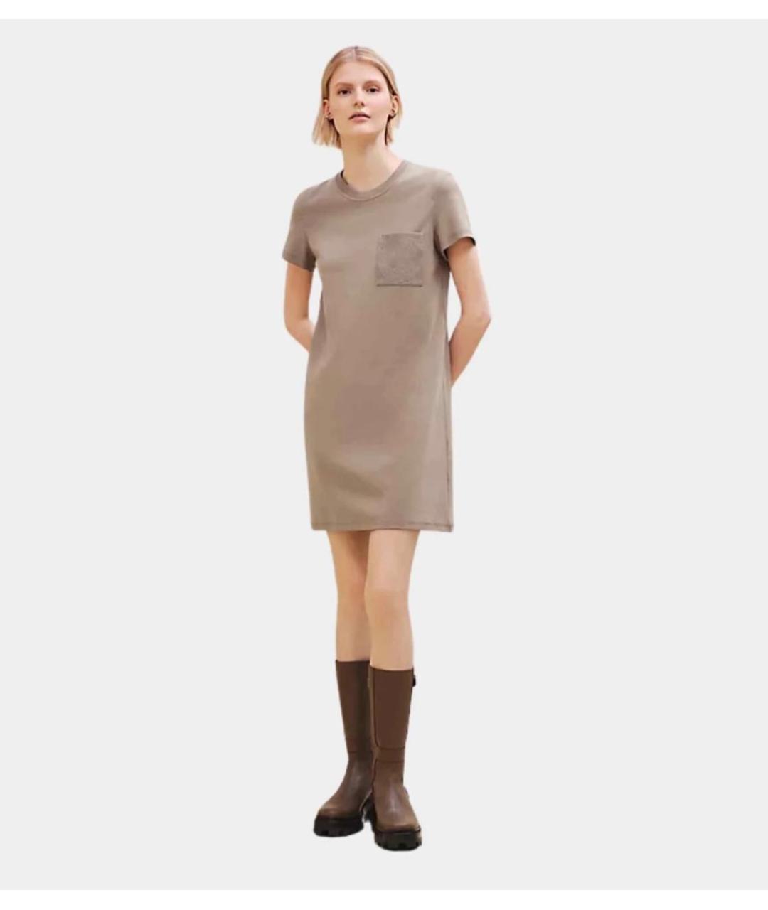 HERMES Хаки хлопковое повседневное платье, фото 2