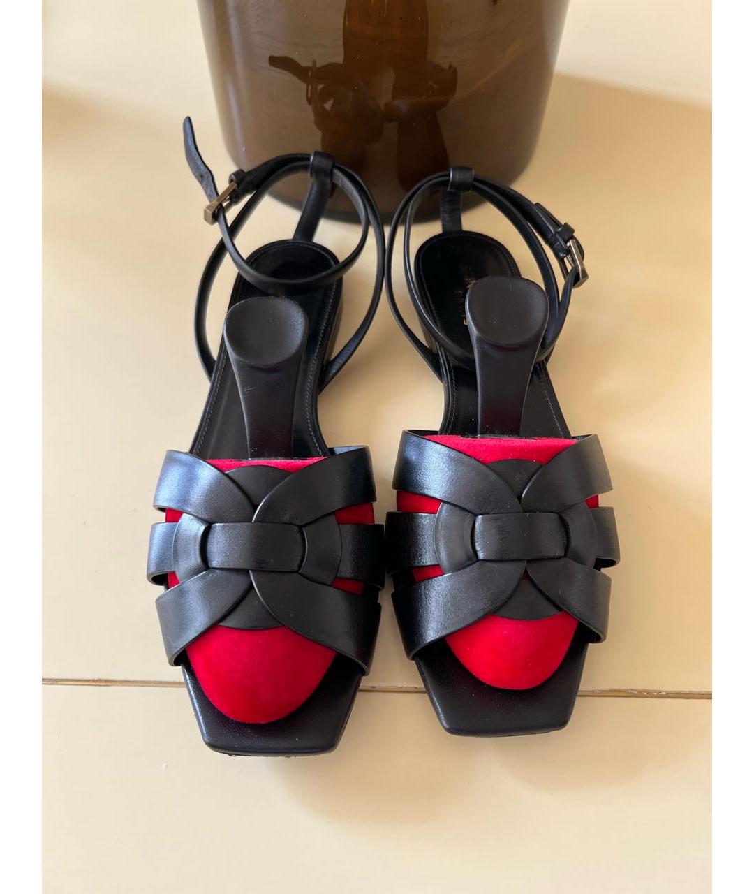 SAINT LAURENT Черные кожаные босоножки, фото 2