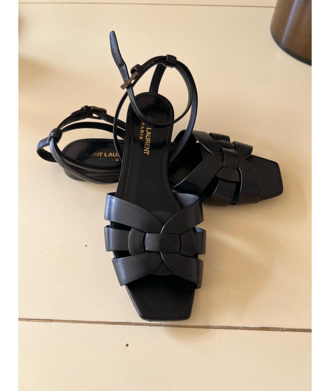 SAINT LAURENT Черные кожаные босоножки, фото 5