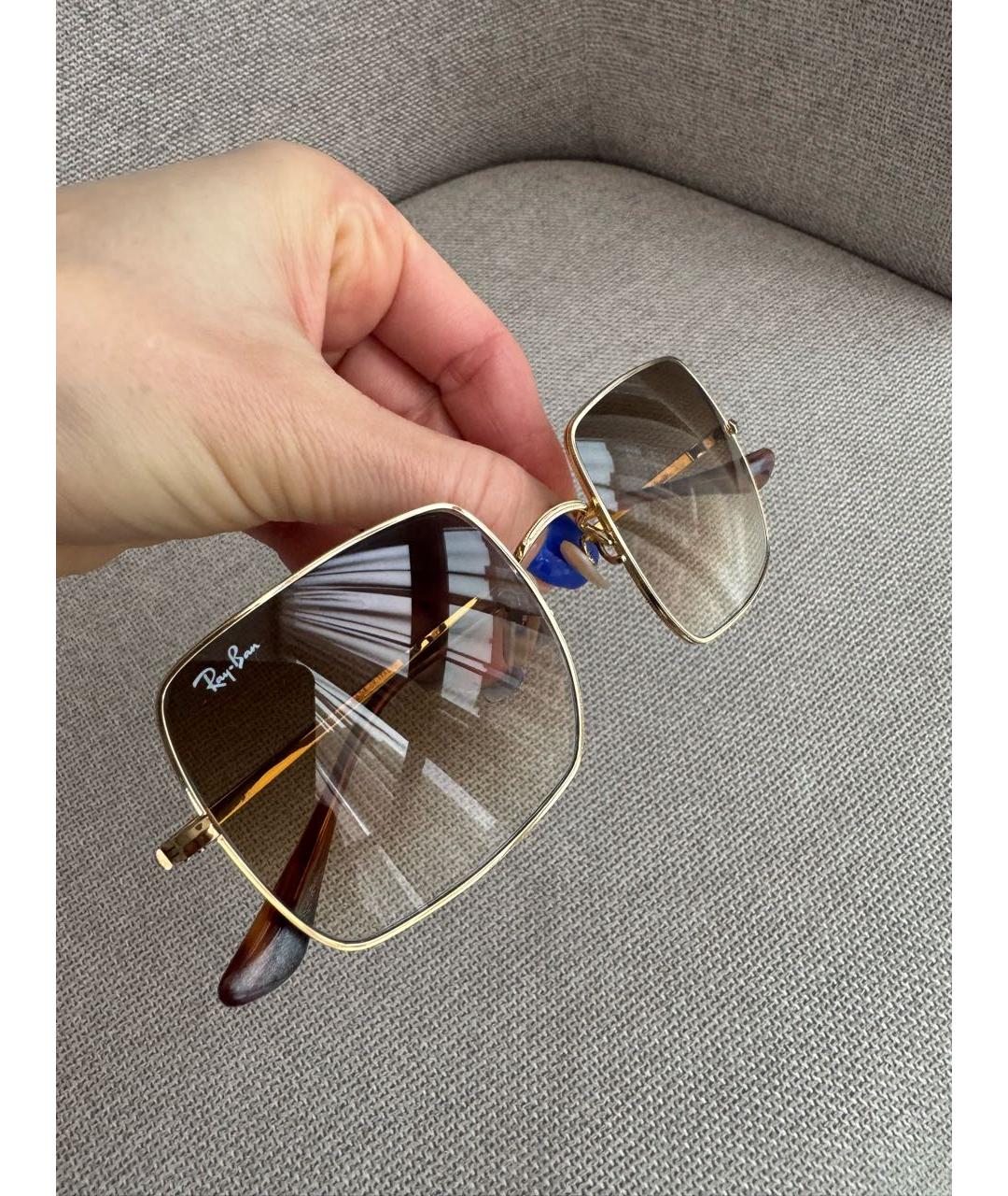 RAY BAN Коричневые металлические солнцезащитные очки, фото 2