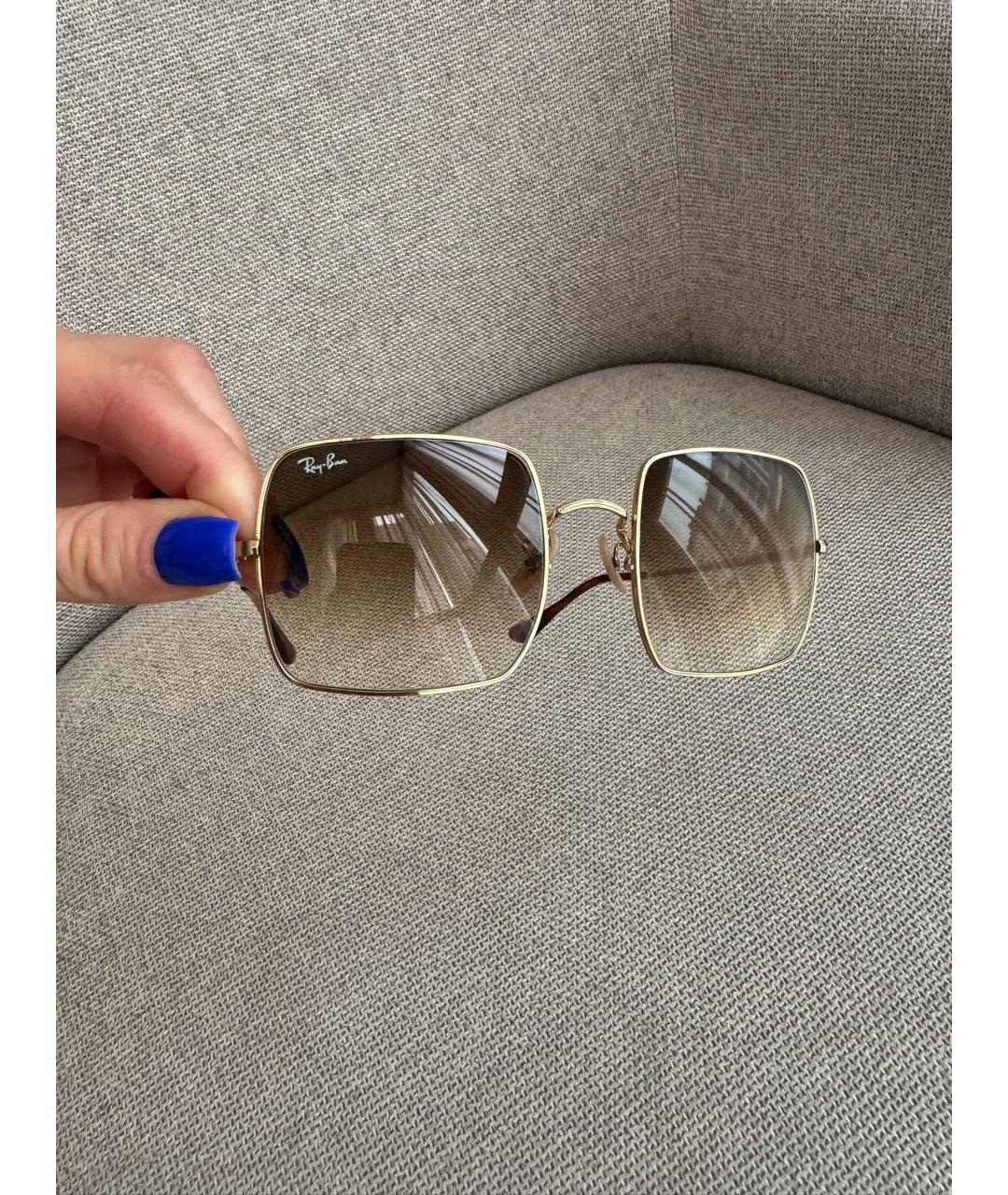 RAY BAN Коричневые металлические солнцезащитные очки, фото 4