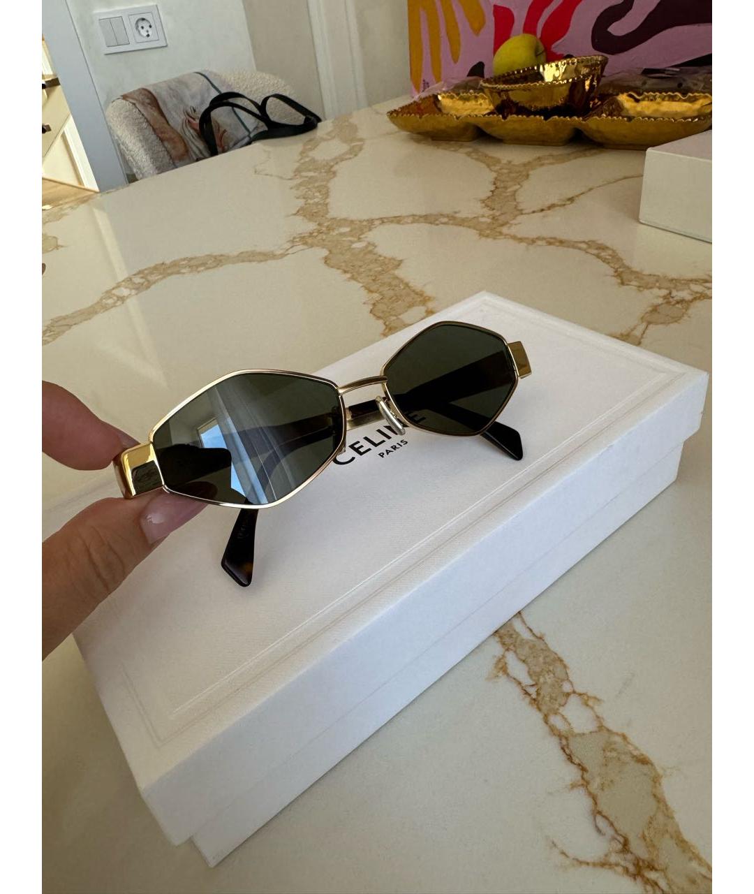 CELINE Золотые металлические солнцезащитные очки, фото 4