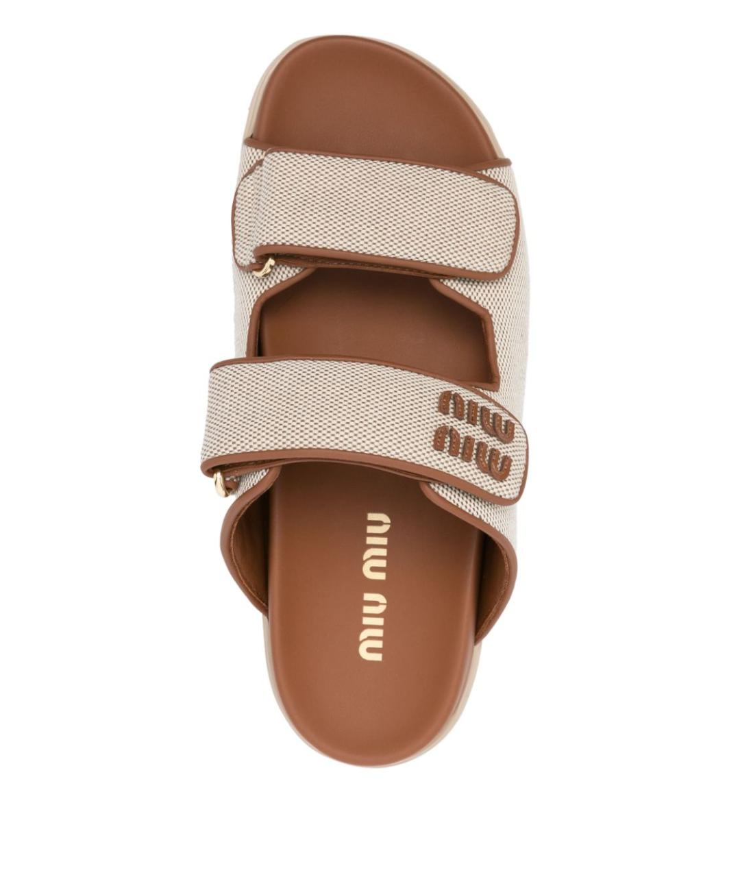 MIU MIU Бежевые текстильные шлепанцы, фото 3