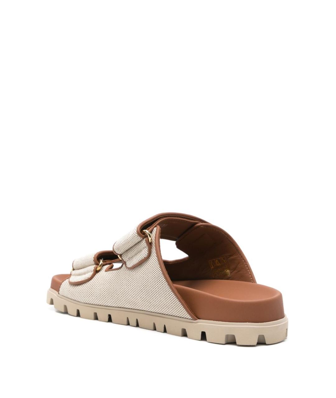 MIU MIU Бежевые текстильные шлепанцы, фото 4