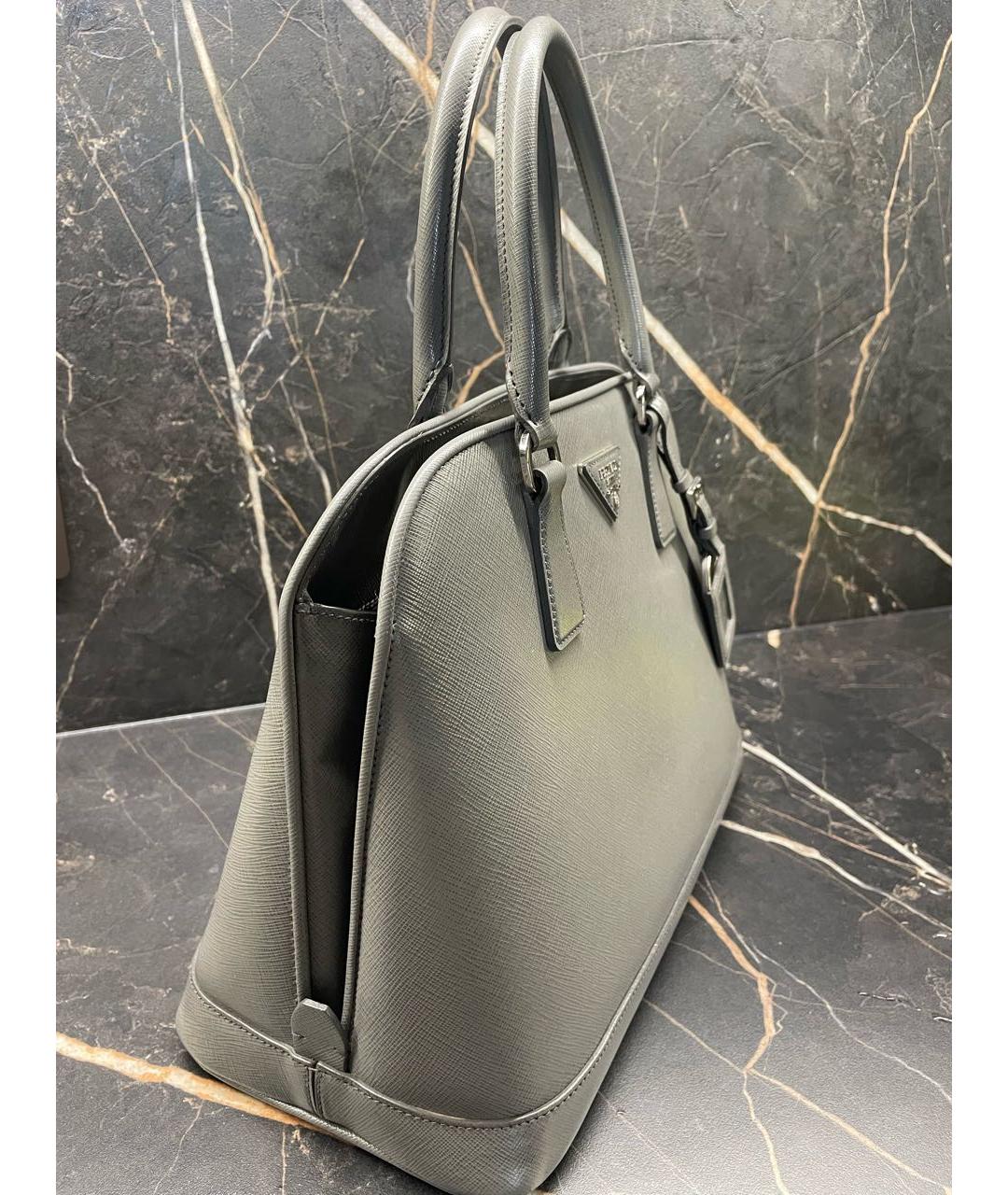 PRADA Антрацитовая кожаная сумка тоут, фото 2