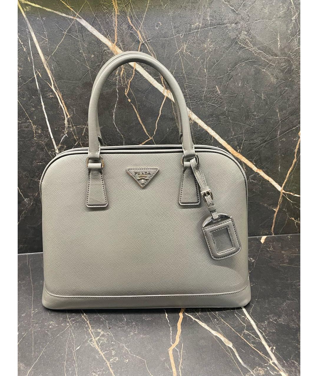 PRADA Антрацитовая кожаная сумка тоут, фото 9