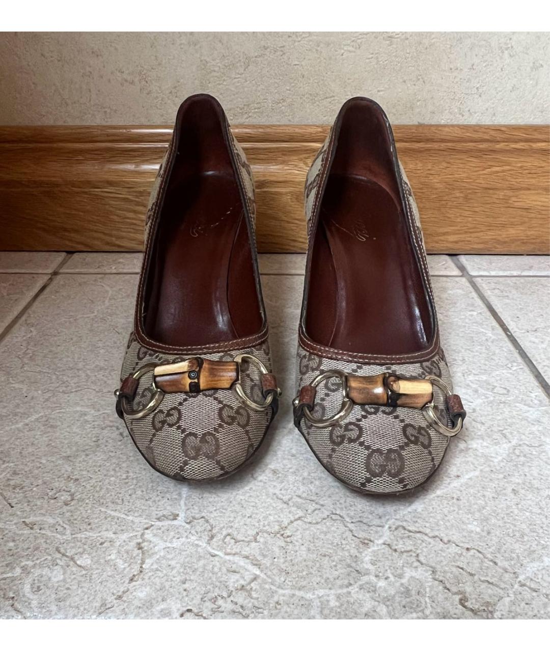 GUCCI Коричневые текстильные туфли, фото 2