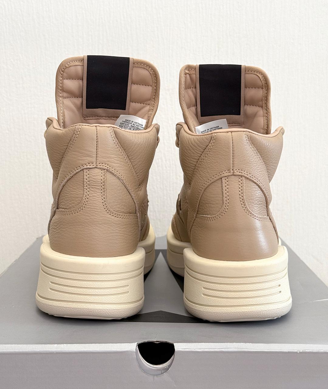 RICK OWENS Бежевые кожаные высокие кроссовки / кеды, фото 5