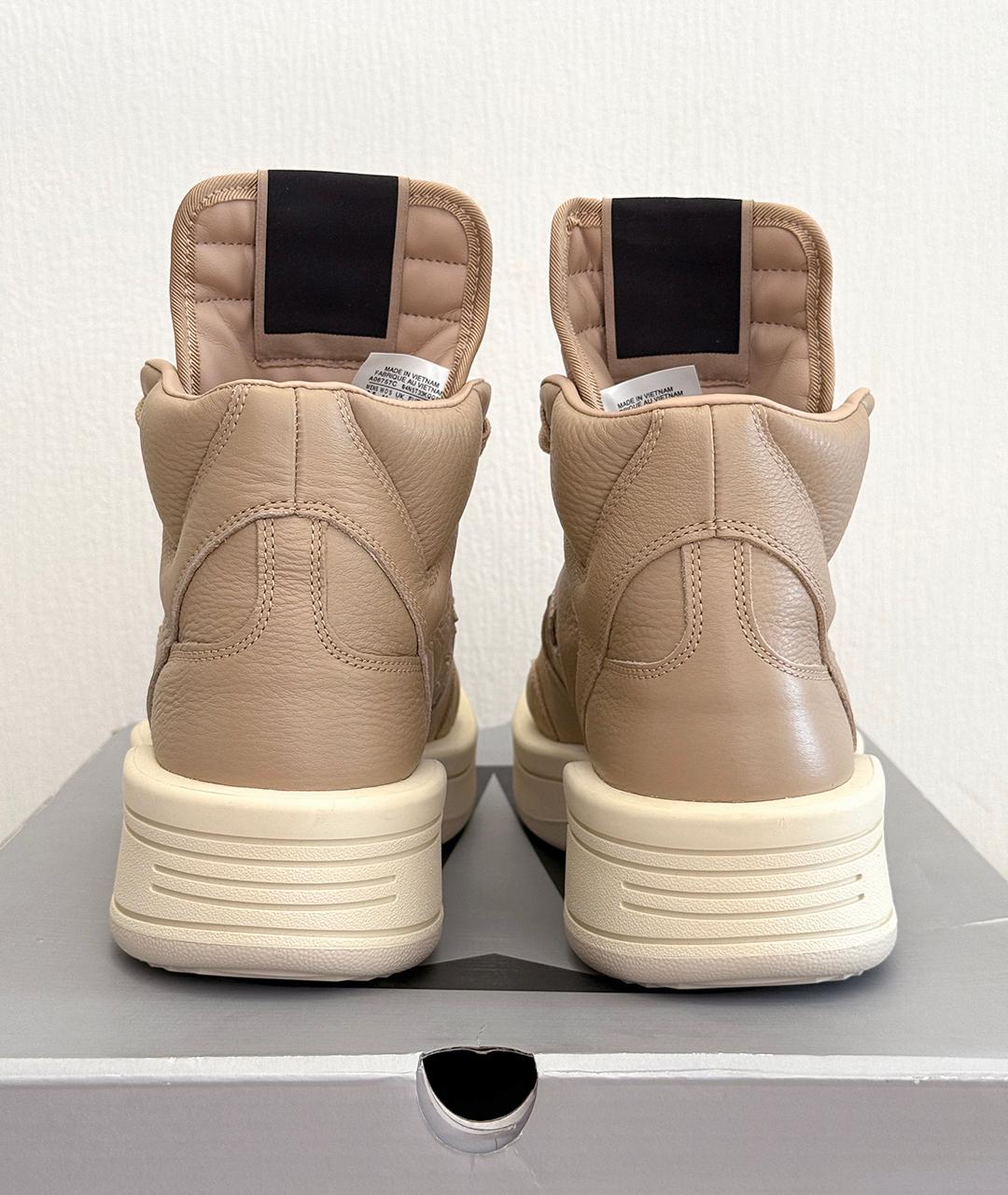 RICK OWENS Бежевые кожаные высокие кроссовки / кеды, фото 5
