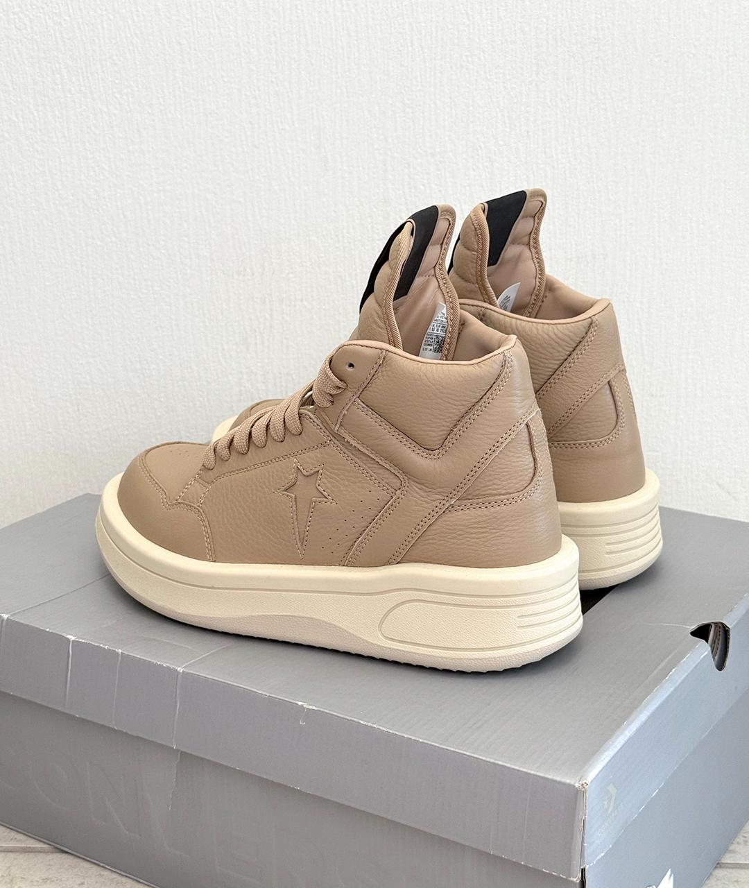 RICK OWENS Бежевые кожаные высокие кроссовки / кеды, фото 3