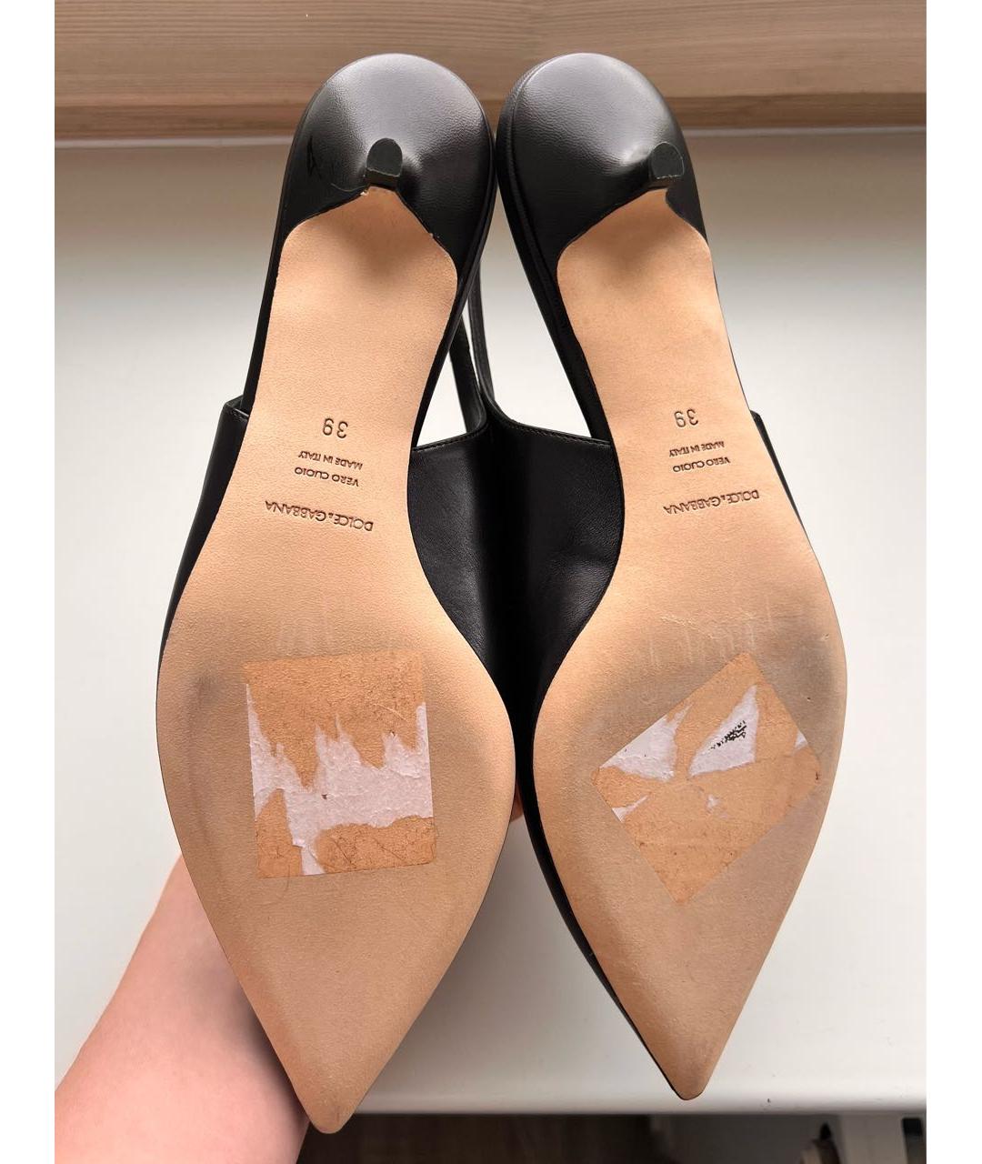 DOLCE&GABBANA Черные кожаные лодочки на низком каблуке, фото 3
