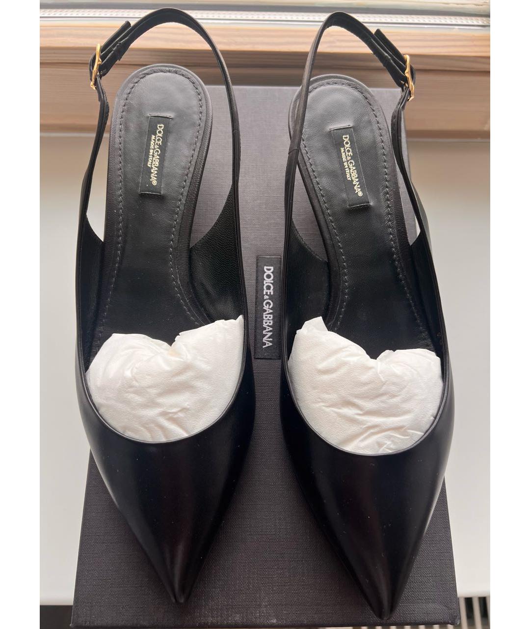 DOLCE&GABBANA Черные кожаные лодочки на низком каблуке, фото 2