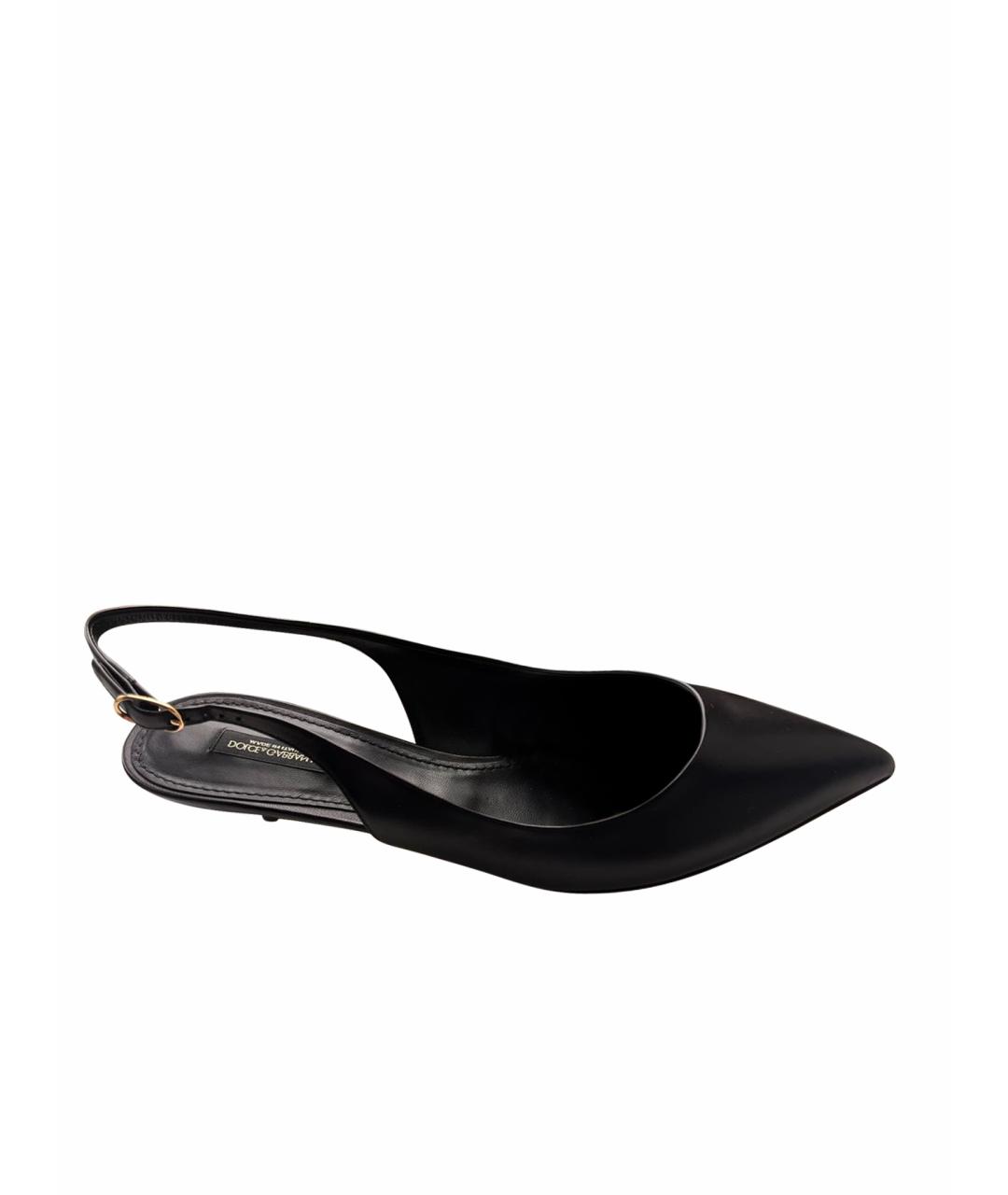 DOLCE&GABBANA Черные кожаные лодочки на низком каблуке, фото 1