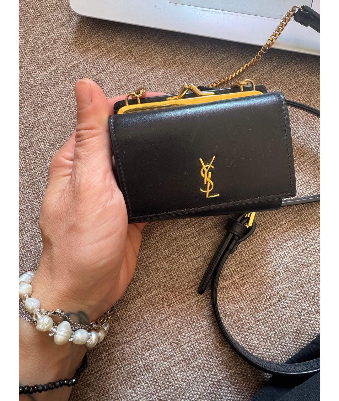 SAINT LAURENT Черная кожаная сумка через плечо, фото 3