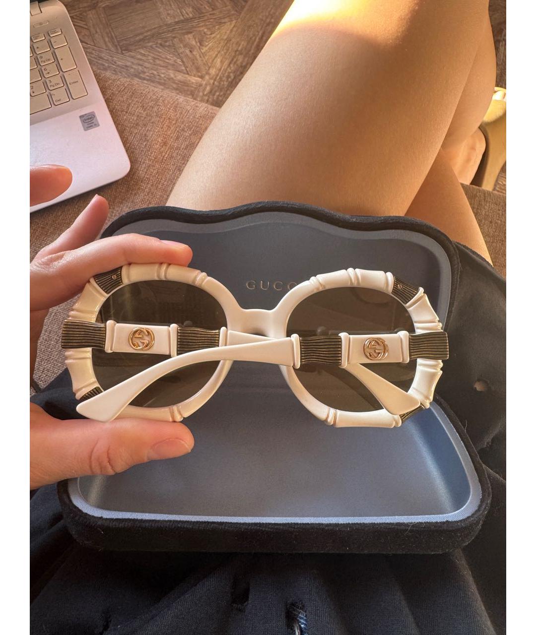 GUCCI Бежевые пластиковые солнцезащитные очки, фото 5