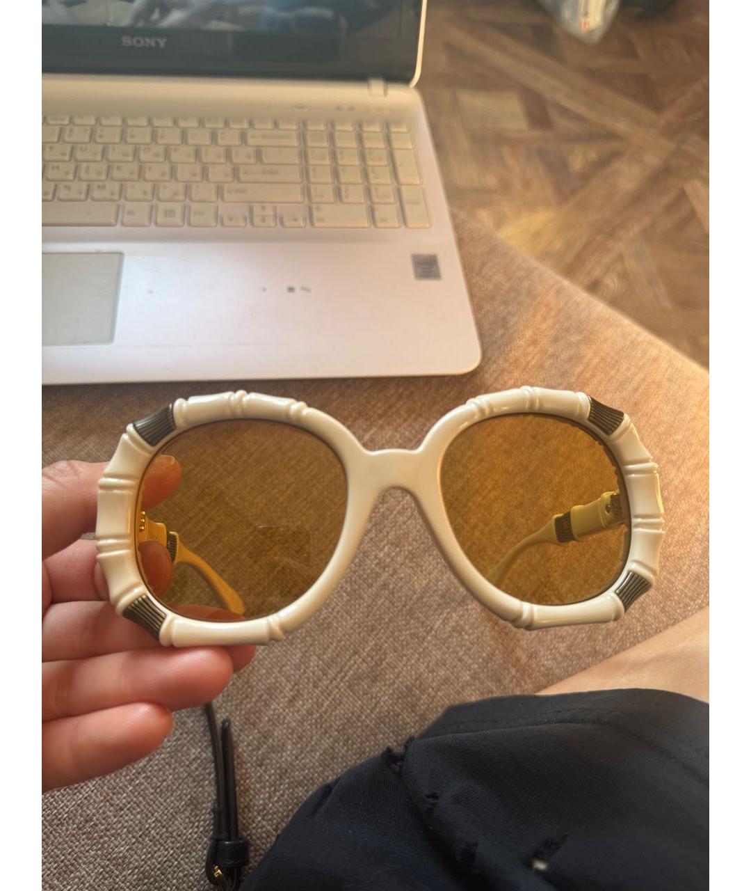GUCCI Бежевые пластиковые солнцезащитные очки, фото 4
