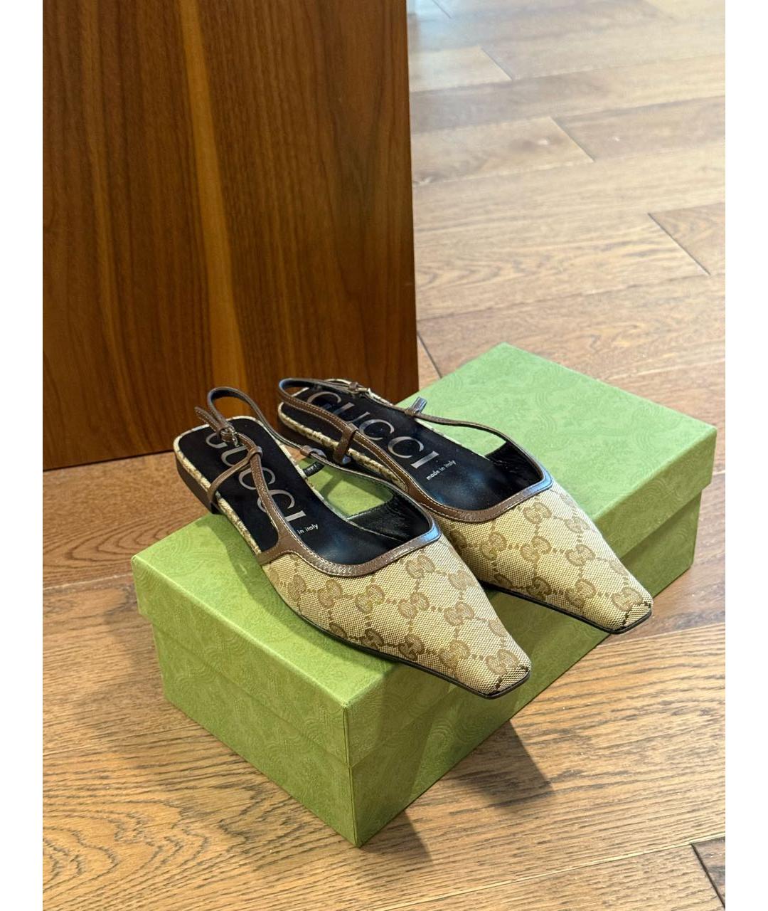 GUCCI Бежевые текстильные балетки, фото 6