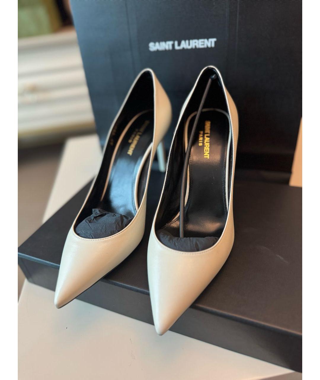 SAINT LAURENT Белые кожаные туфли, фото 5