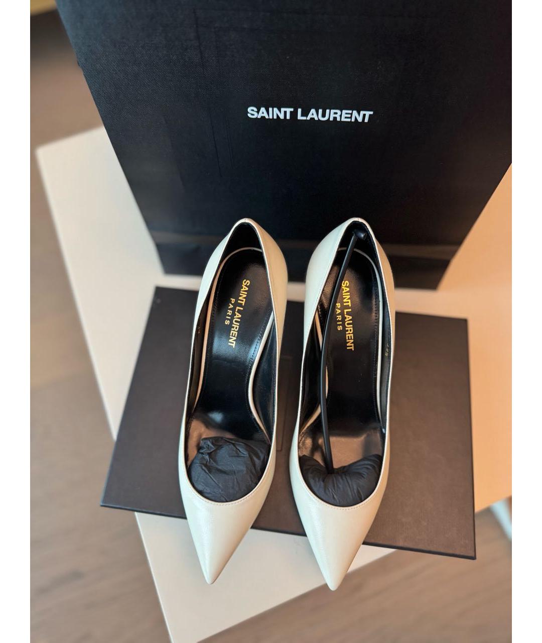 SAINT LAURENT Белые кожаные туфли, фото 2
