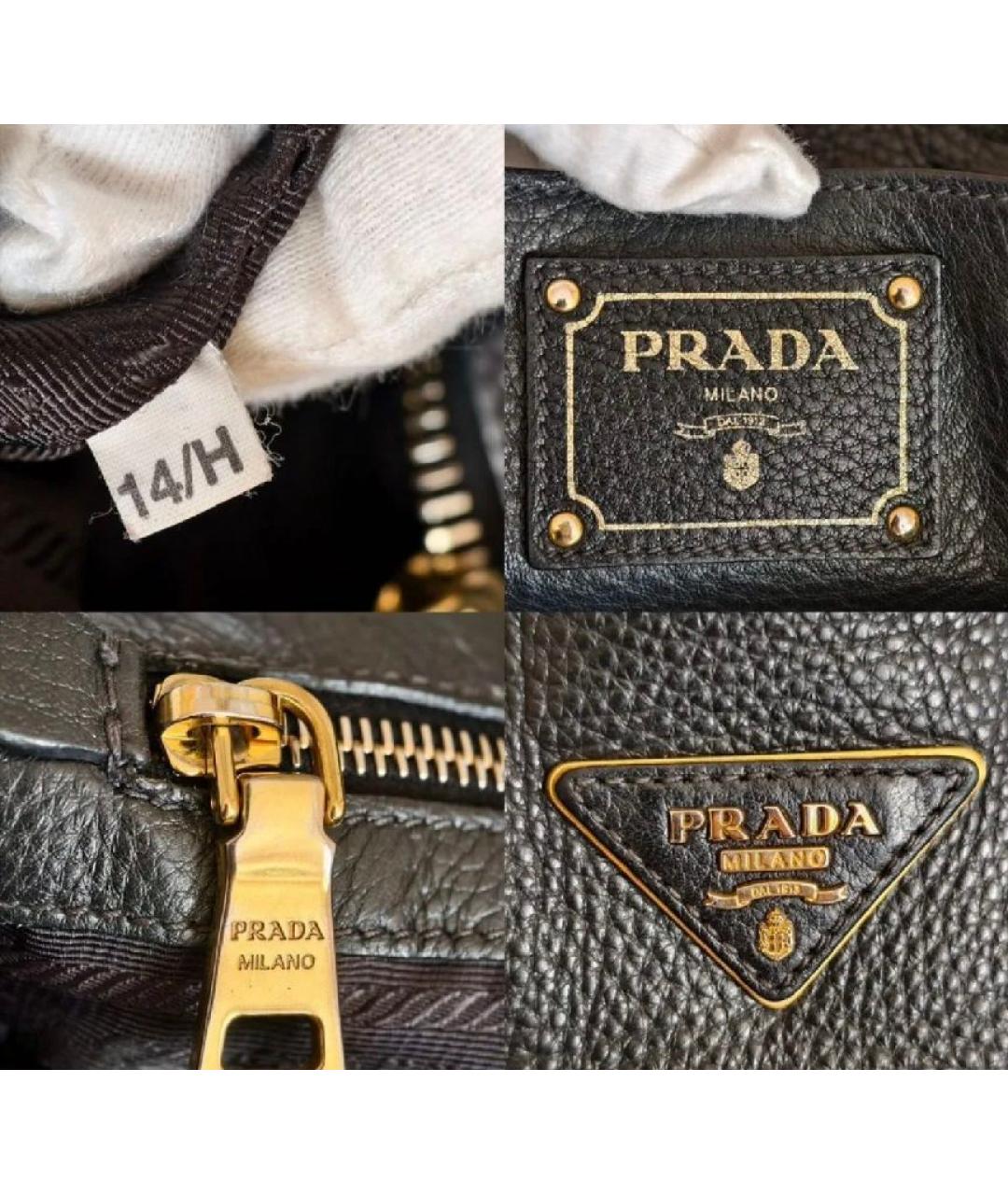 PRADA Черная кожаная сумка с короткими ручками, фото 5