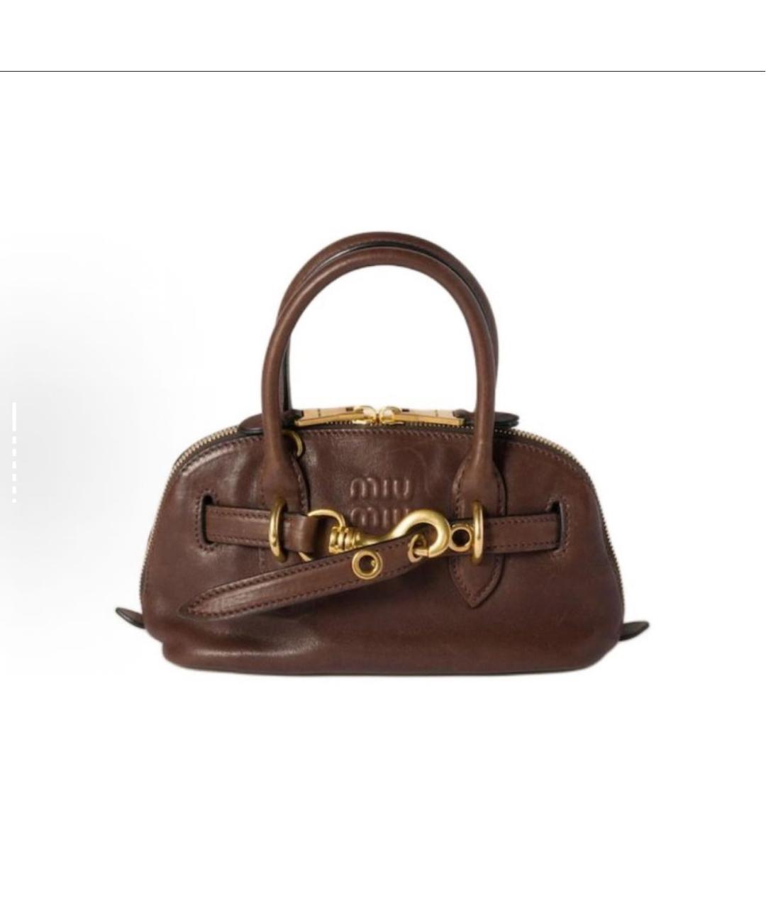 MIU MIU Коричневая кожаная сумка с короткими ручками, фото 5