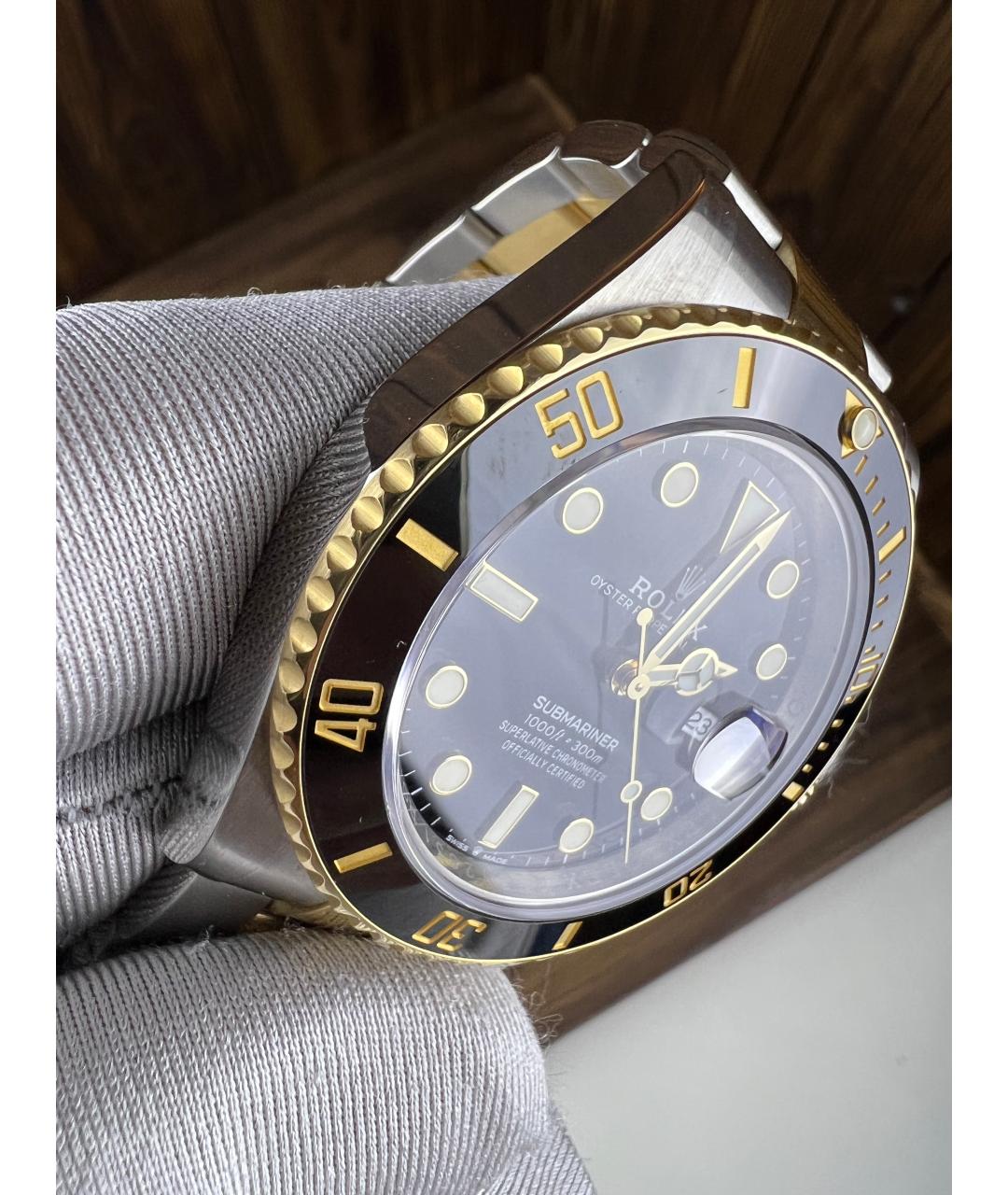 ROLEX Черные часы из желтого золота, фото 7