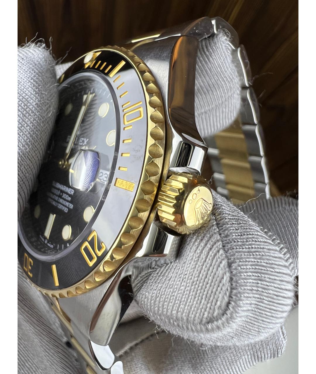 ROLEX Черные часы из желтого золота, фото 5