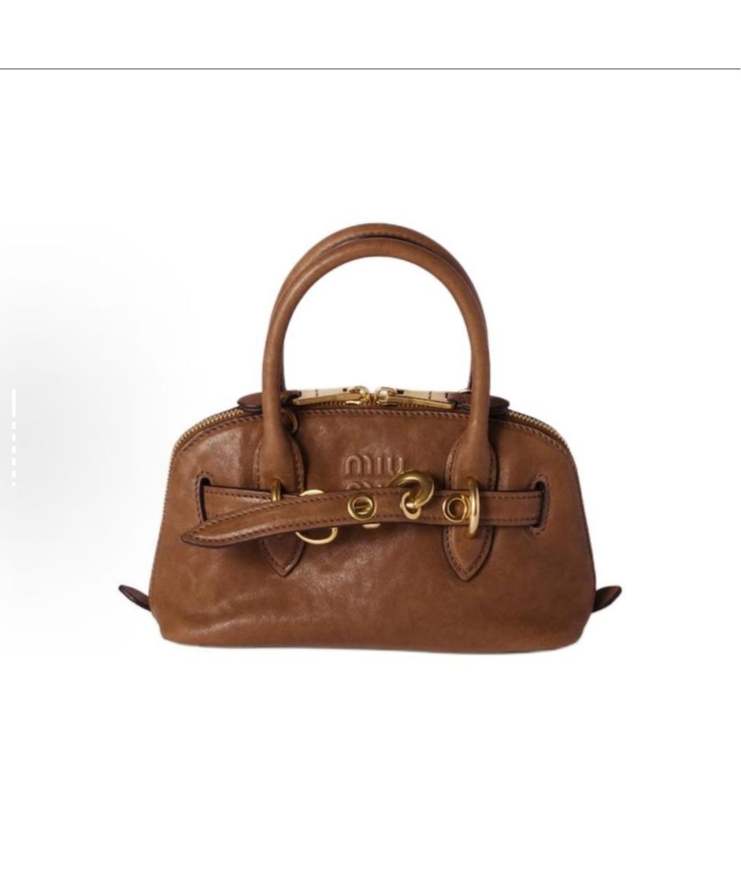 MIU MIU Коричневая кожаная сумка с короткими ручками, фото 6
