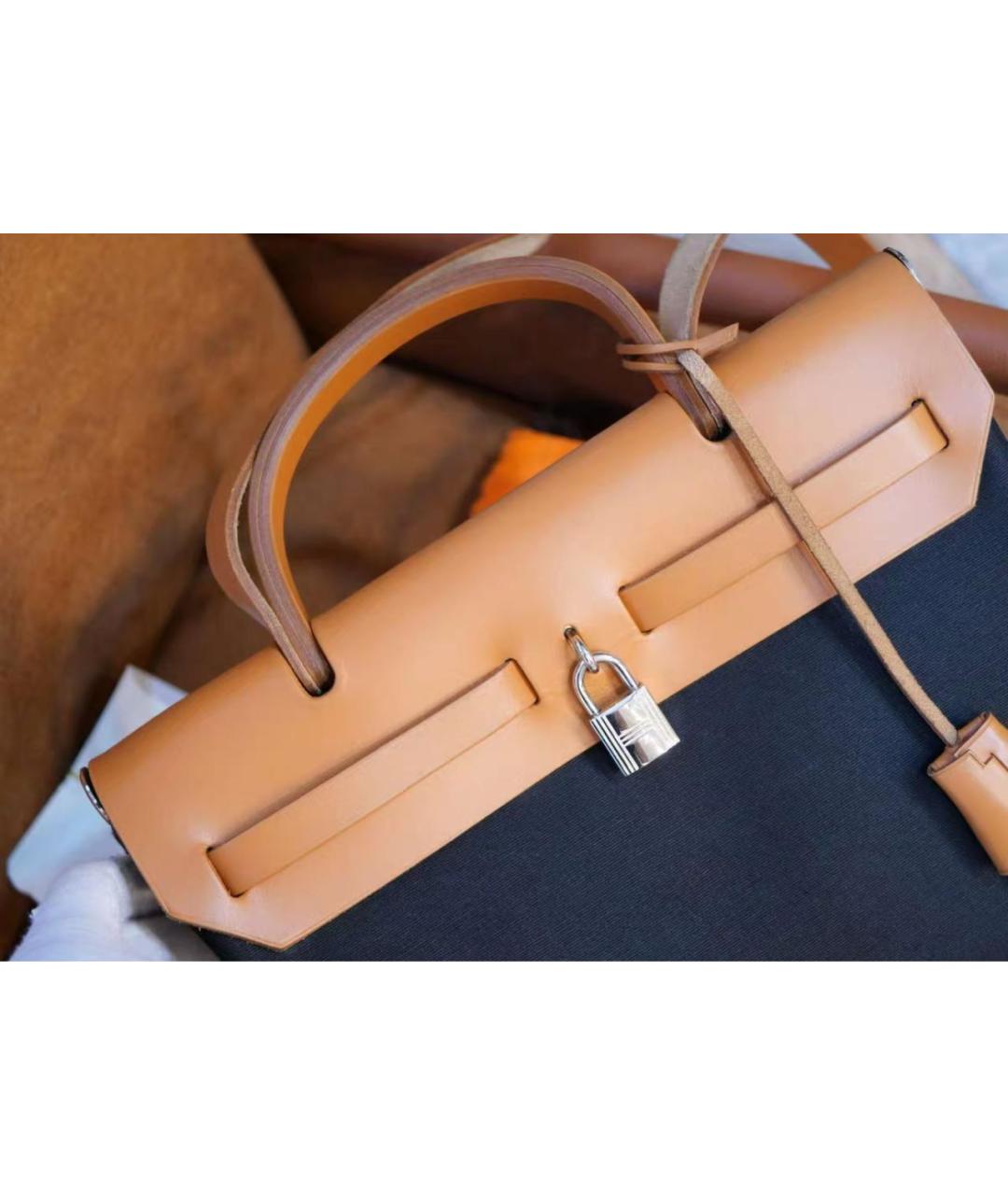 HERMES Черная кожаная сумка тоут, фото 6