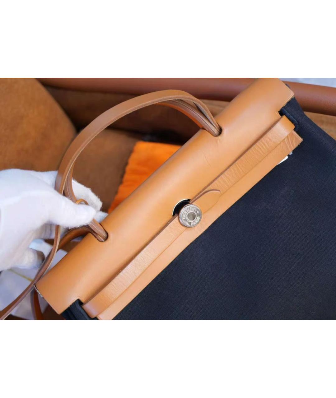 HERMES Черная кожаная сумка тоут, фото 5