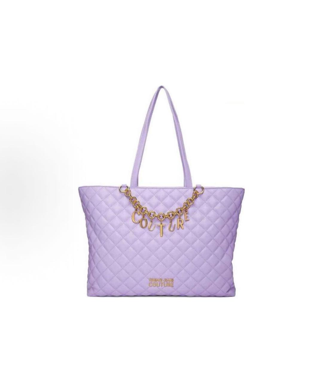 VERSACE JEANS COUTURE Фиолетовая кожаная сумка тоут, фото 5