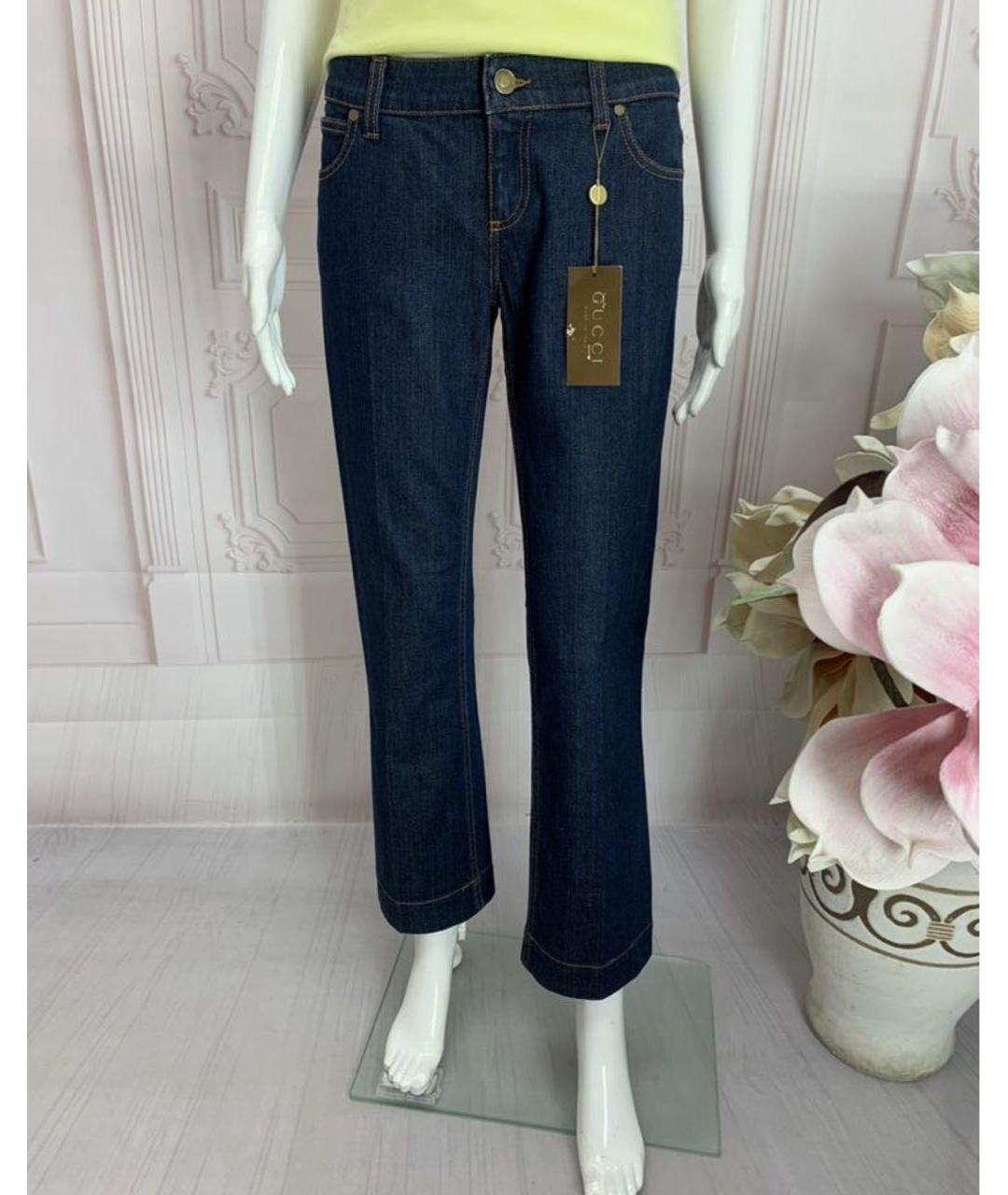 GUCCI Темно-синие хлопко-эластановые прямые джинсы, фото 5