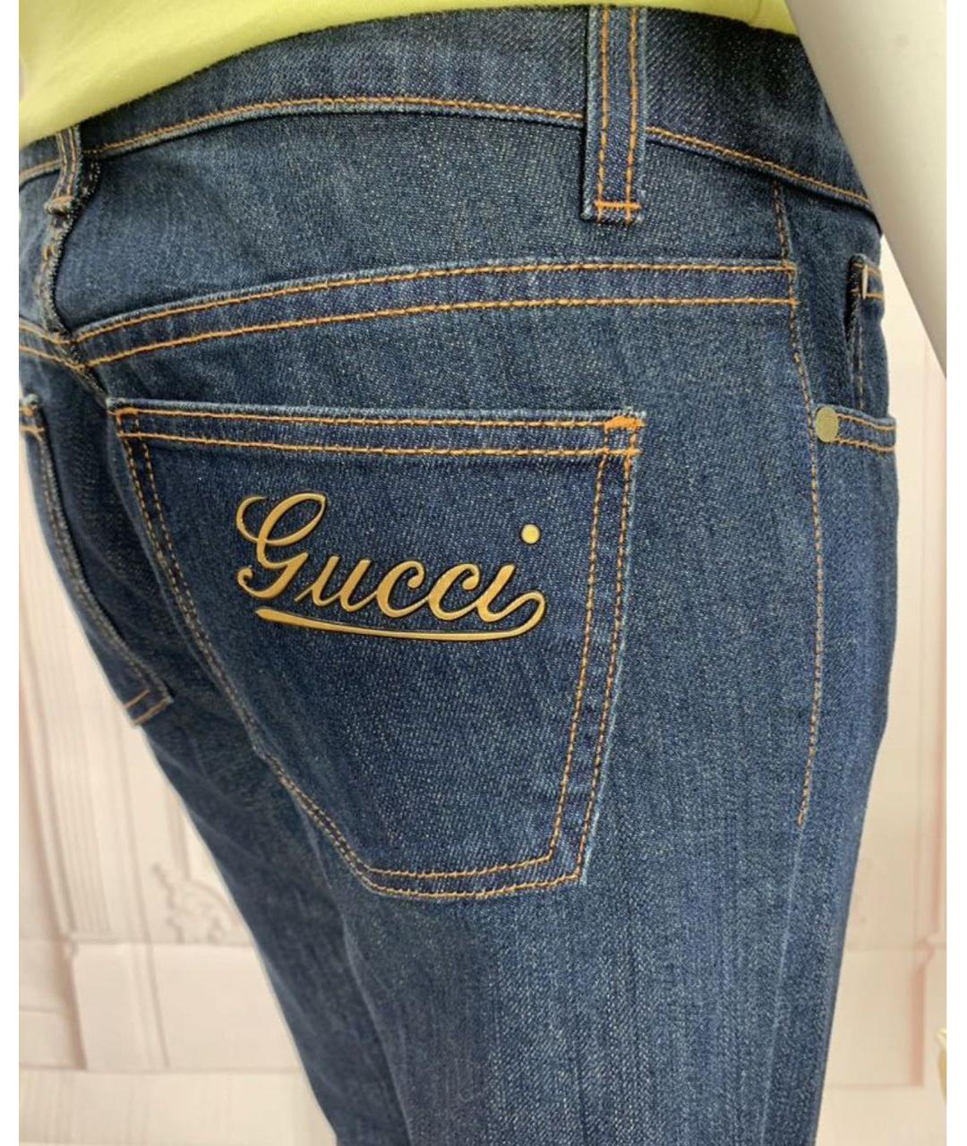 GUCCI Темно-синие хлопко-эластановые прямые джинсы, фото 8