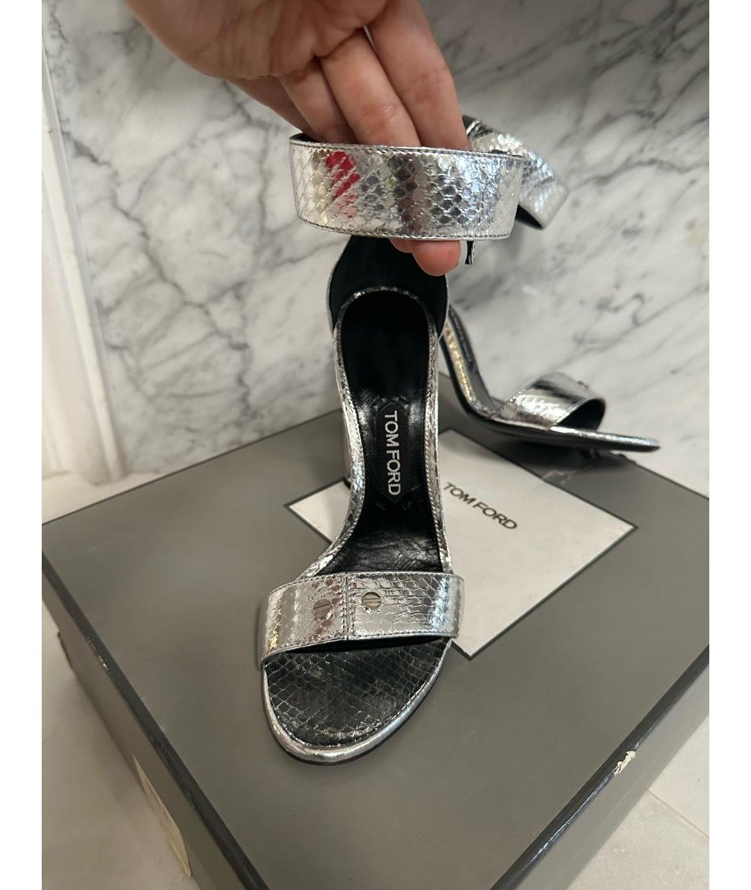 TOM FORD Серебряные кожаные босоножки, фото 4