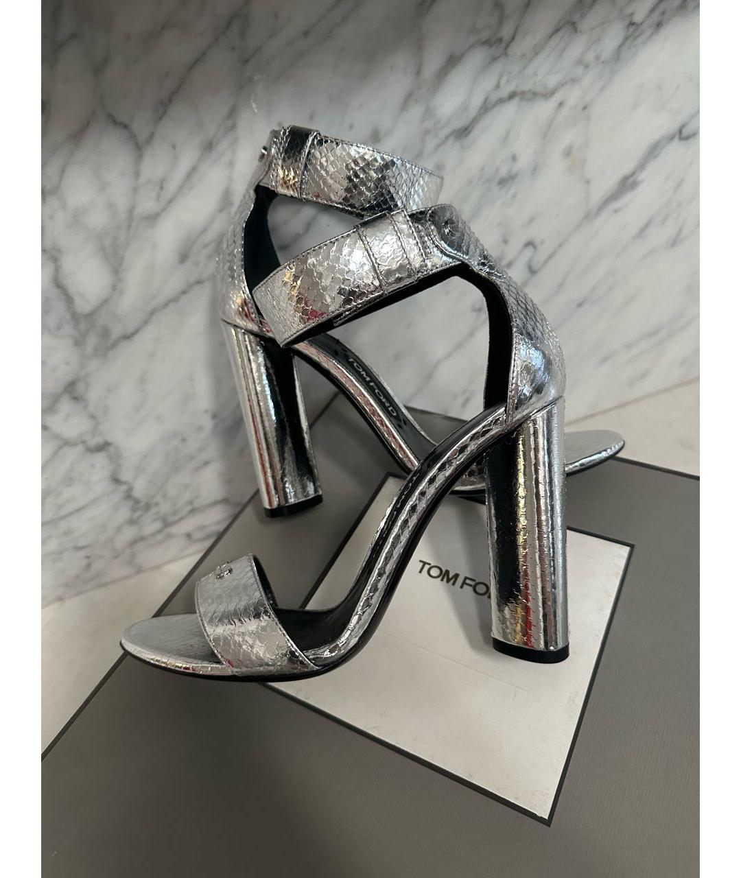 TOM FORD Серебряные кожаные босоножки, фото 3