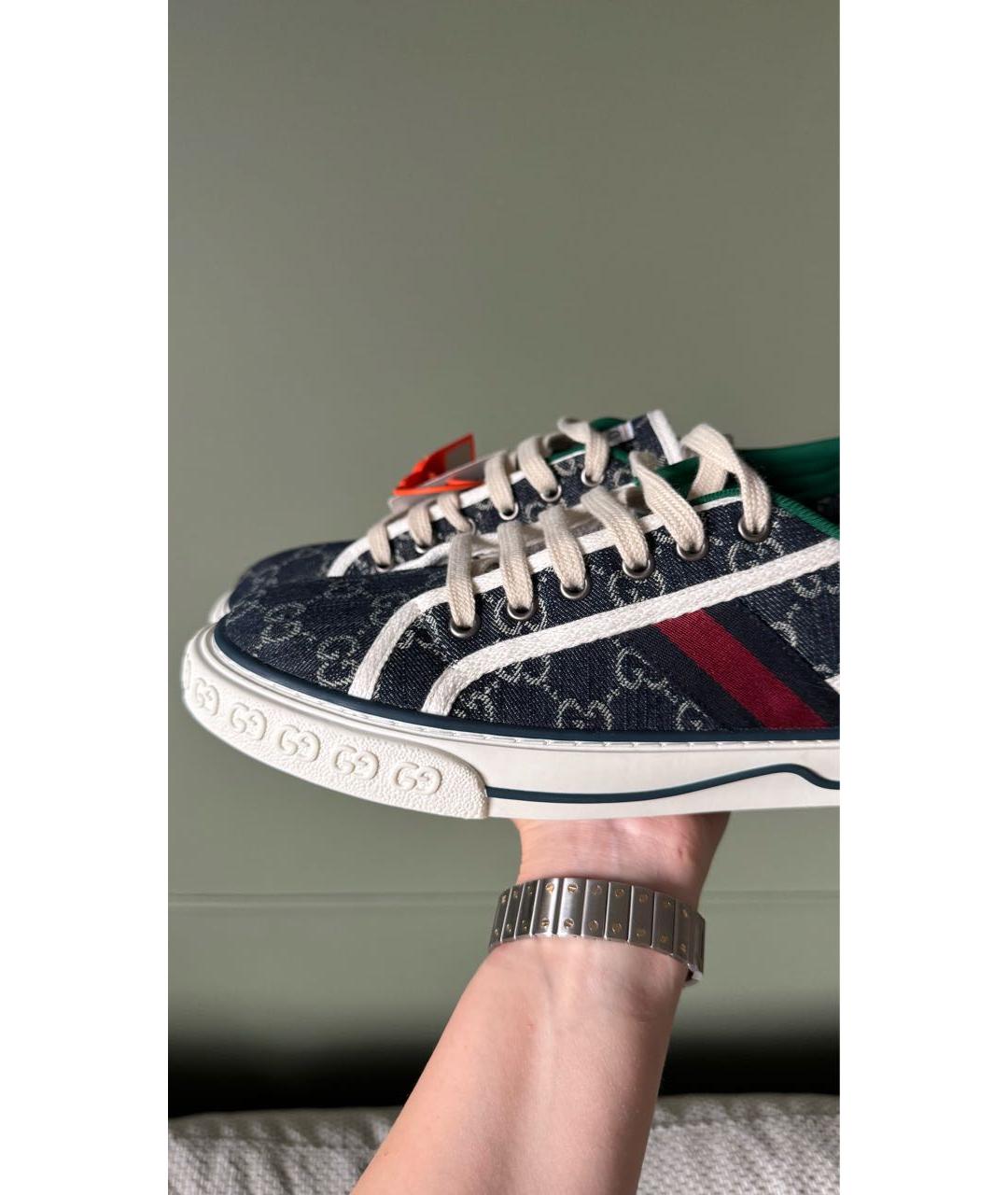 GUCCI Темно-синие текстильные низкие кроссовки / кеды, фото 6