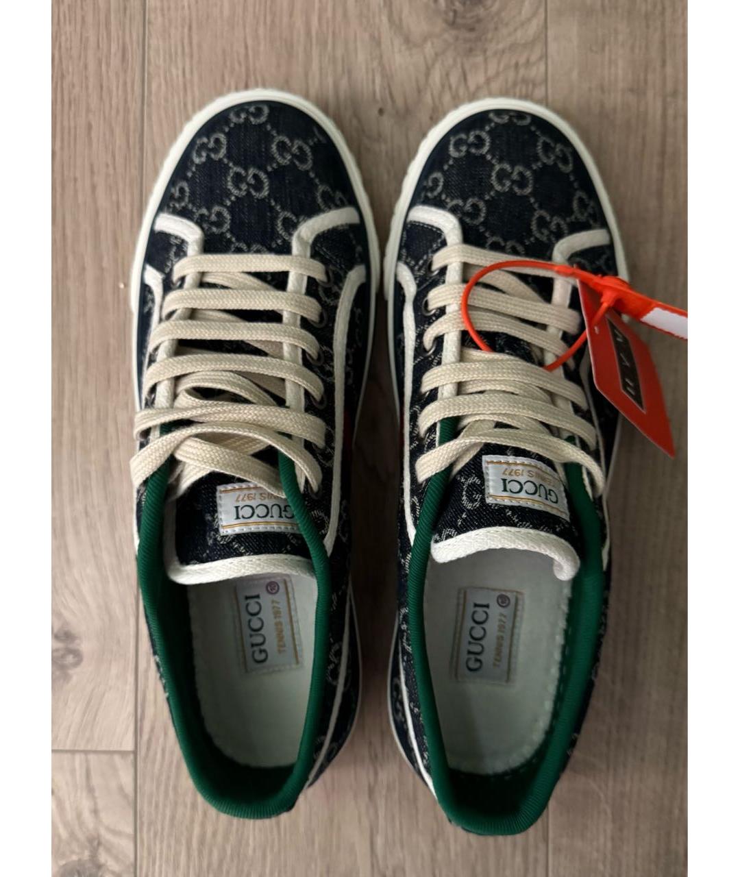 GUCCI Темно-синие текстильные низкие кроссовки / кеды, фото 3
