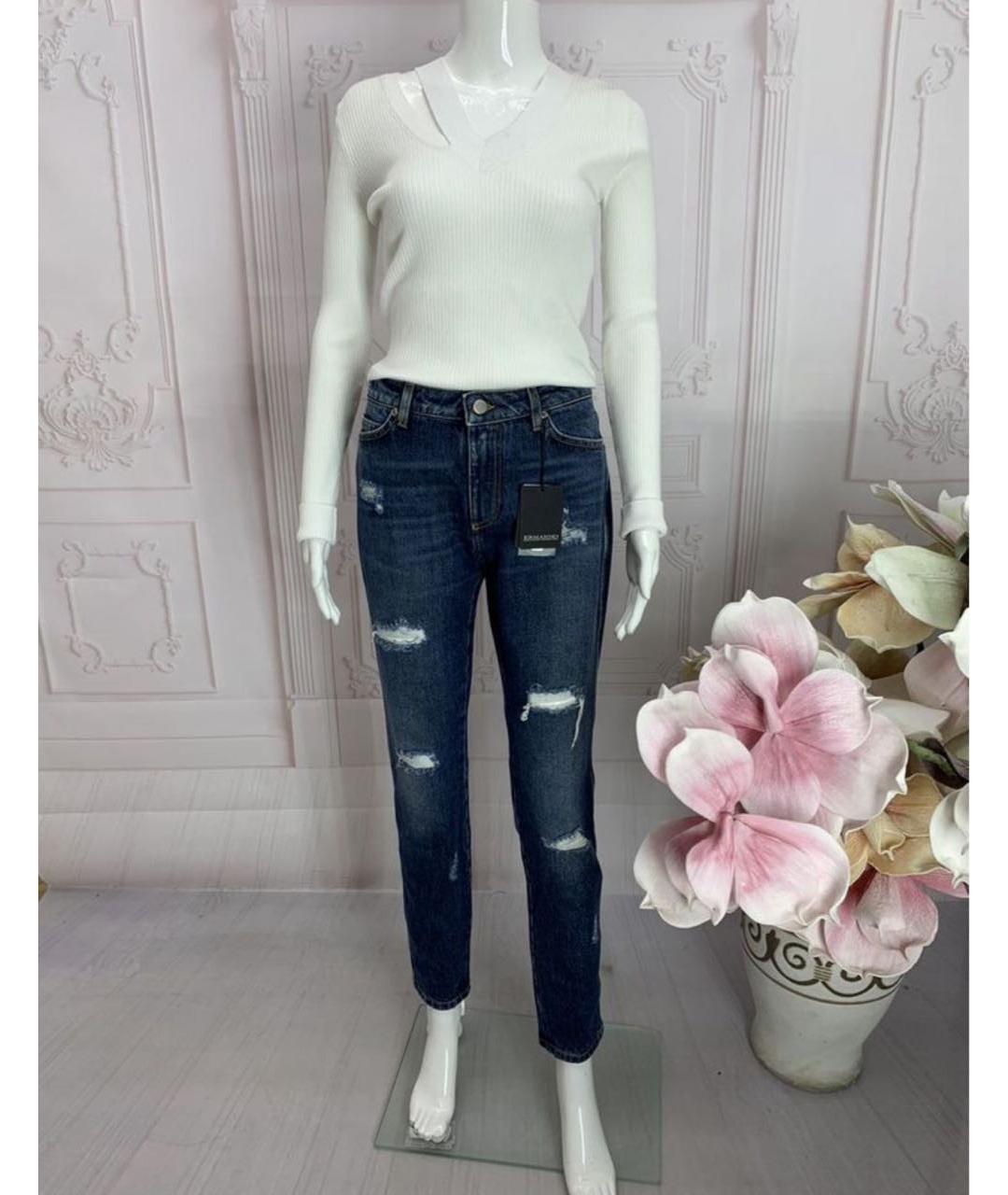 ERMANNO SCERVINO Темно-синие хлопковые прямые джинсы, фото 5