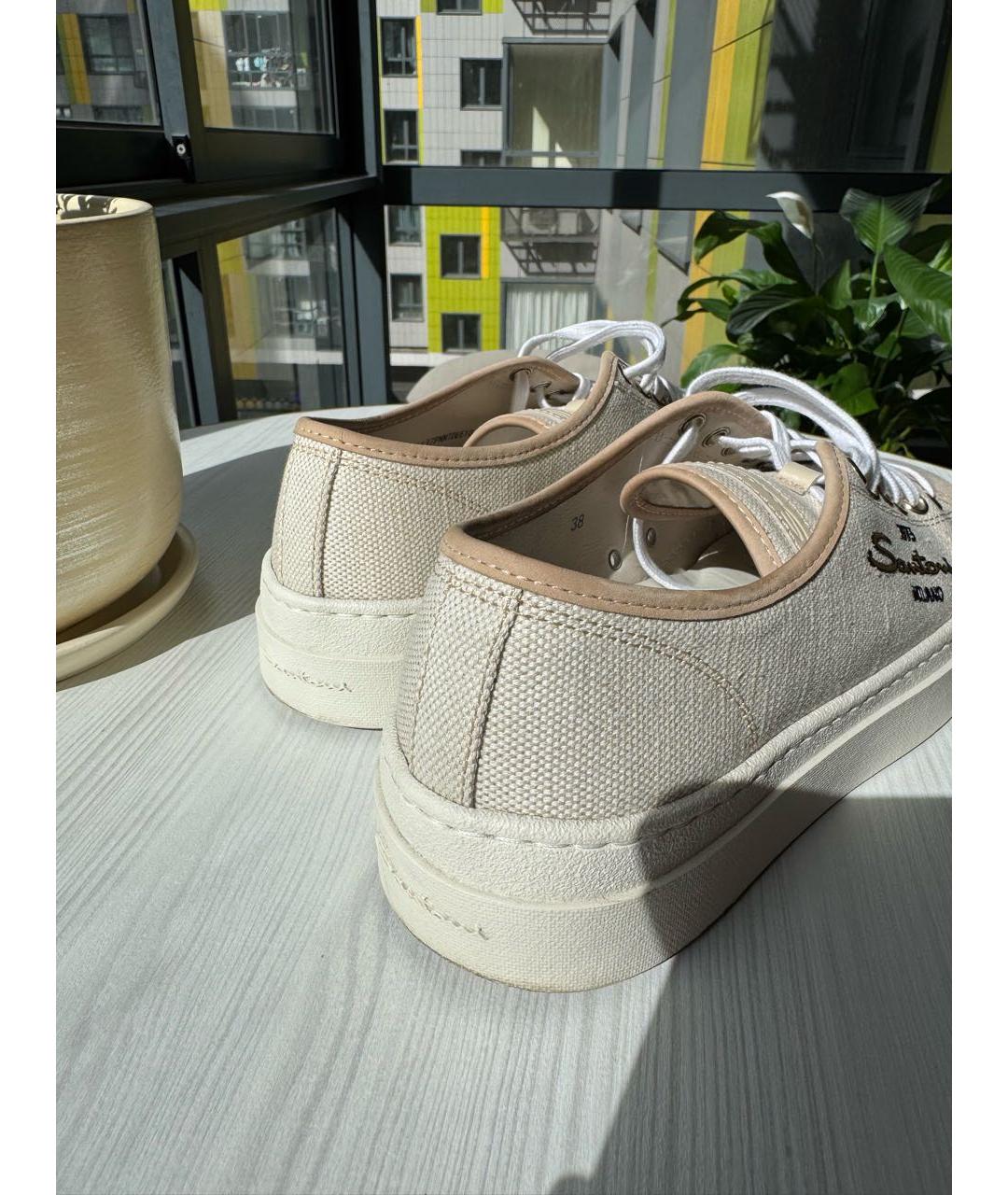 SANTONI Бежевые текстильные кеды, фото 4