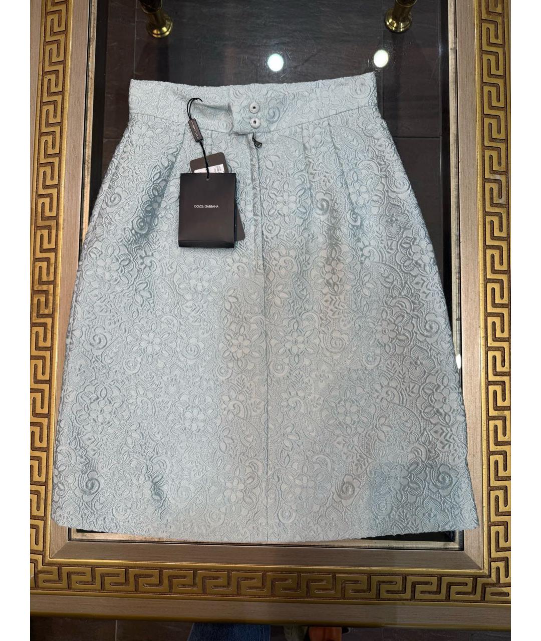 DOLCE&GABBANA Голубая полиэстеровая юбка мини, фото 4