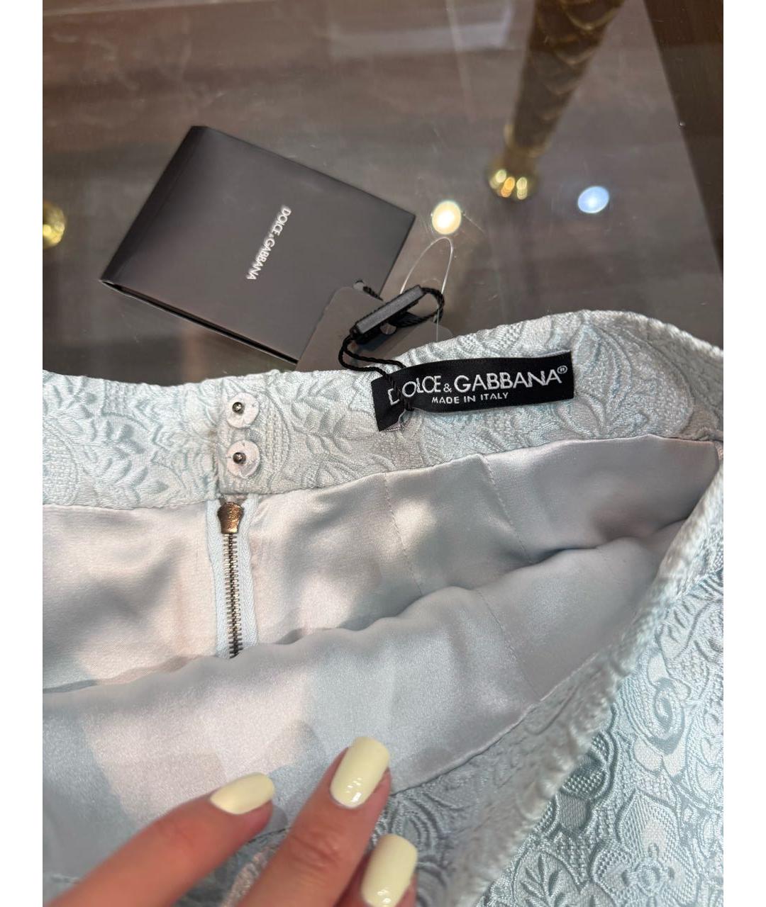 DOLCE&GABBANA Голубая полиэстеровая юбка мини, фото 3