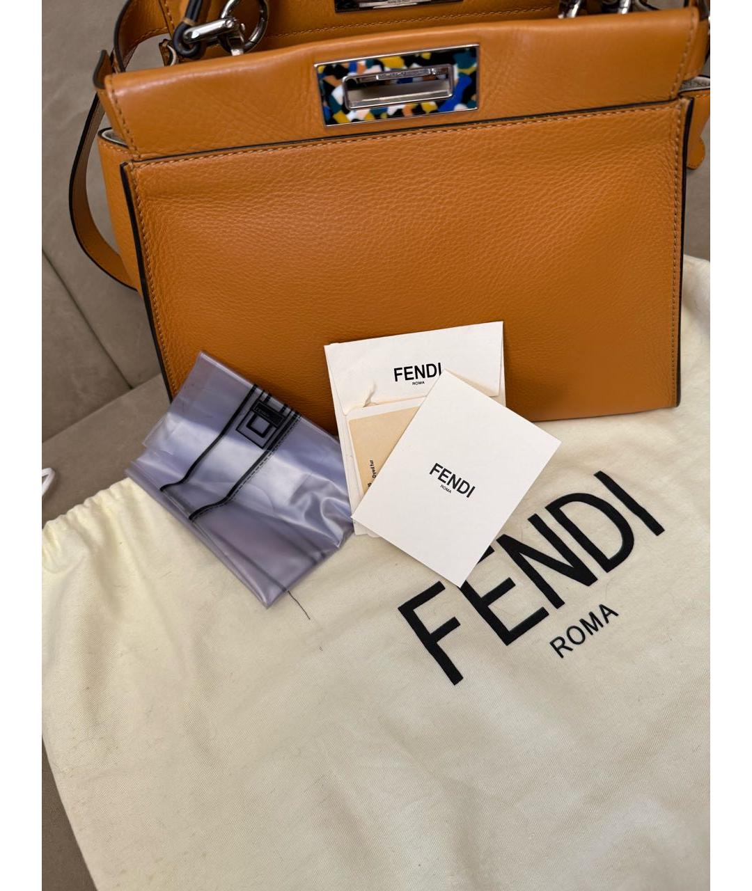 FENDI Оранжевая кожаная сумка тоут, фото 5