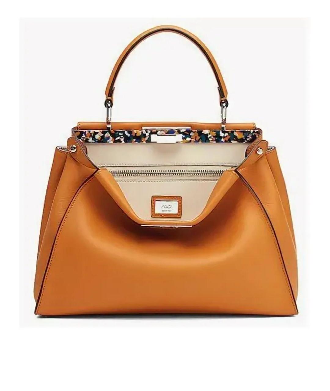 FENDI Оранжевая кожаная сумка тоут, фото 2