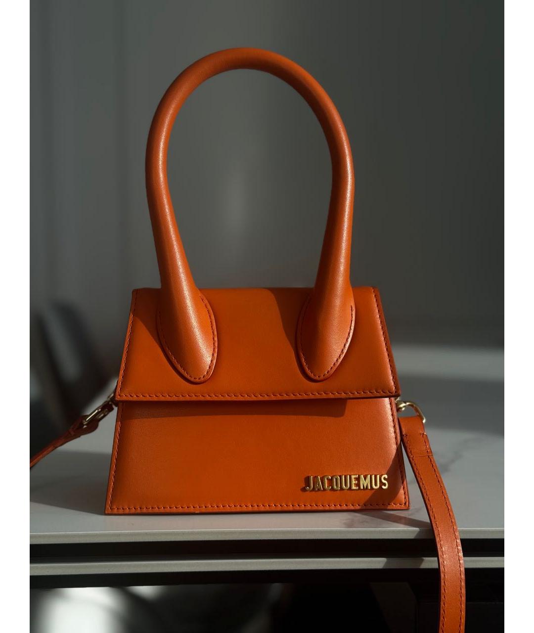 JACQUEMUS Оранжевая кожаная сумка с короткими ручками, фото 8